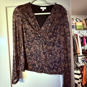 Evereve Black and Brown Patterned Blouse